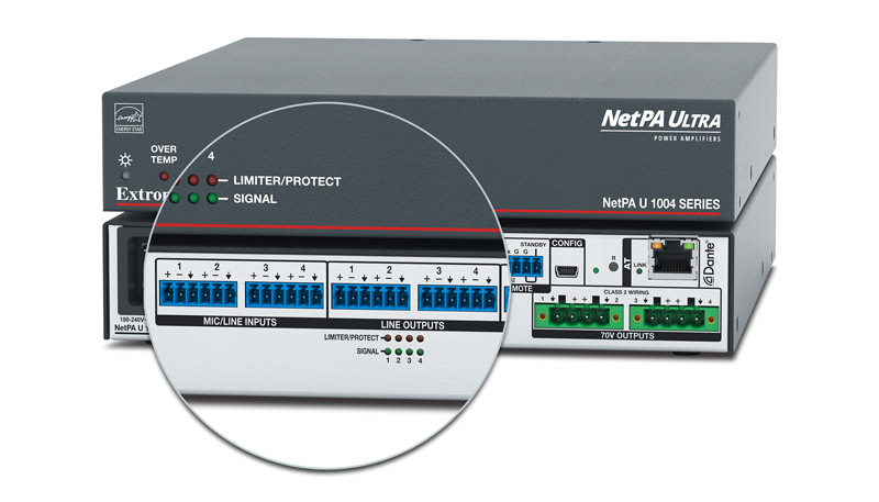 NetPA Ultra 后面板上的线路输入和输出特写。