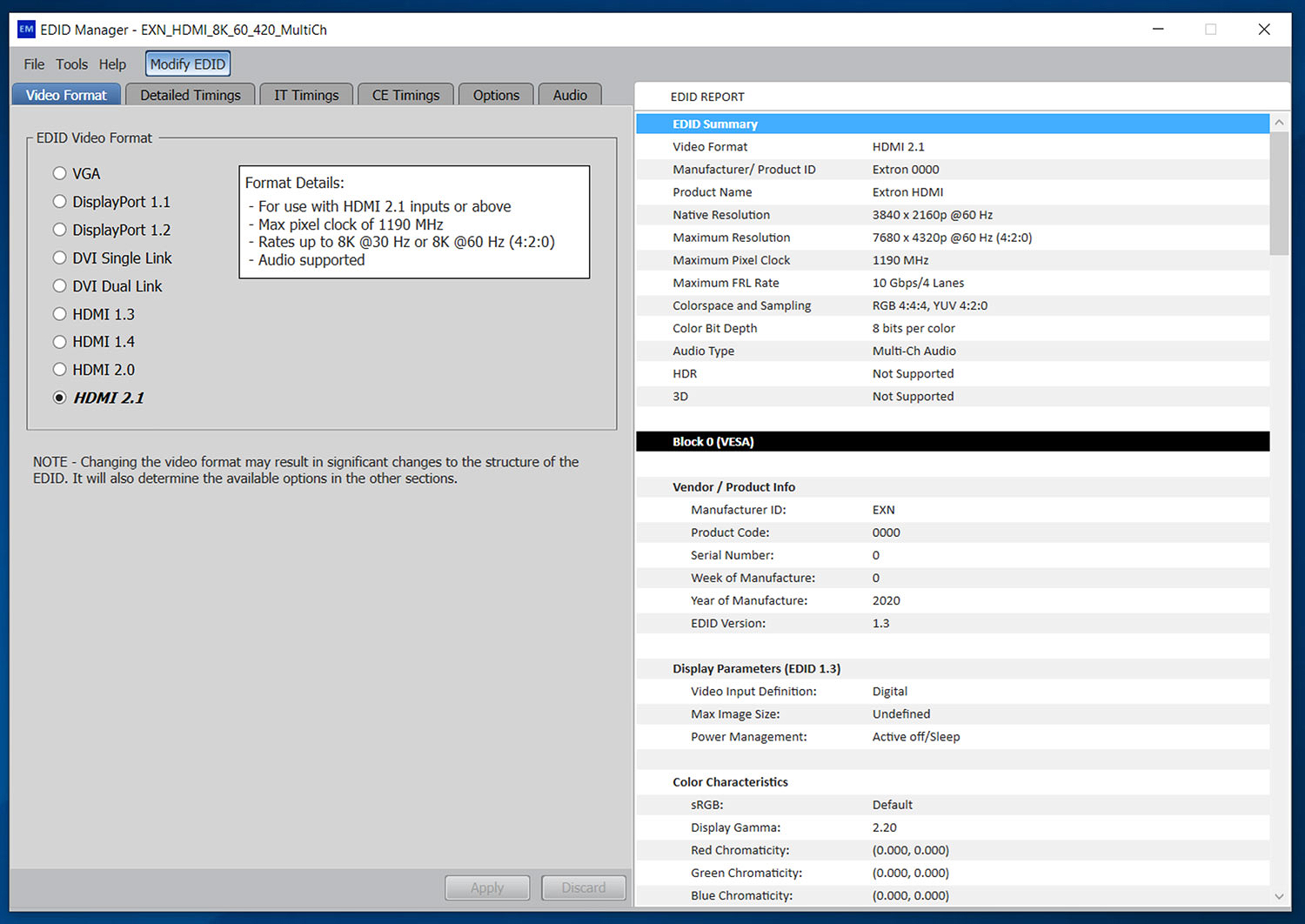 EDID Manager 3.0 - Video Format