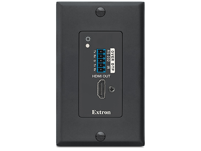 DTP R HWP 4K 331 D Black - Front View <p class="text-error small-text">Extron XTP DTP 24 shielded twisted pair cable is strongly recommended</p>