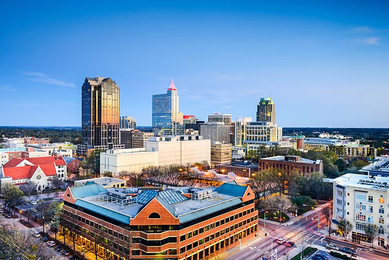 Raleigh, downtown city skyline.