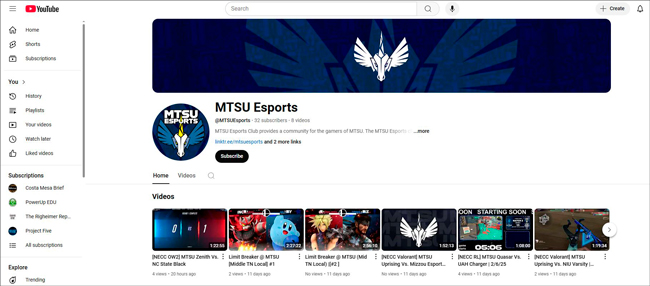 MTSU esports club YouTube channel thumbnail