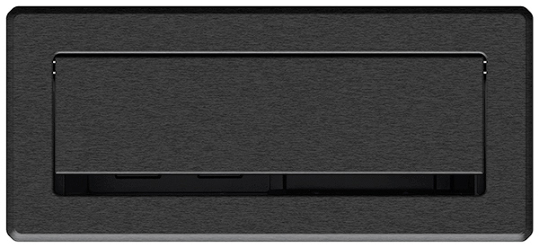 Low-profile lid and full-width cable pass-through for convenient access to AV and power