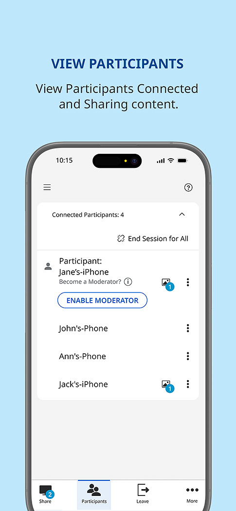 Moderators can view participants from an iPhone