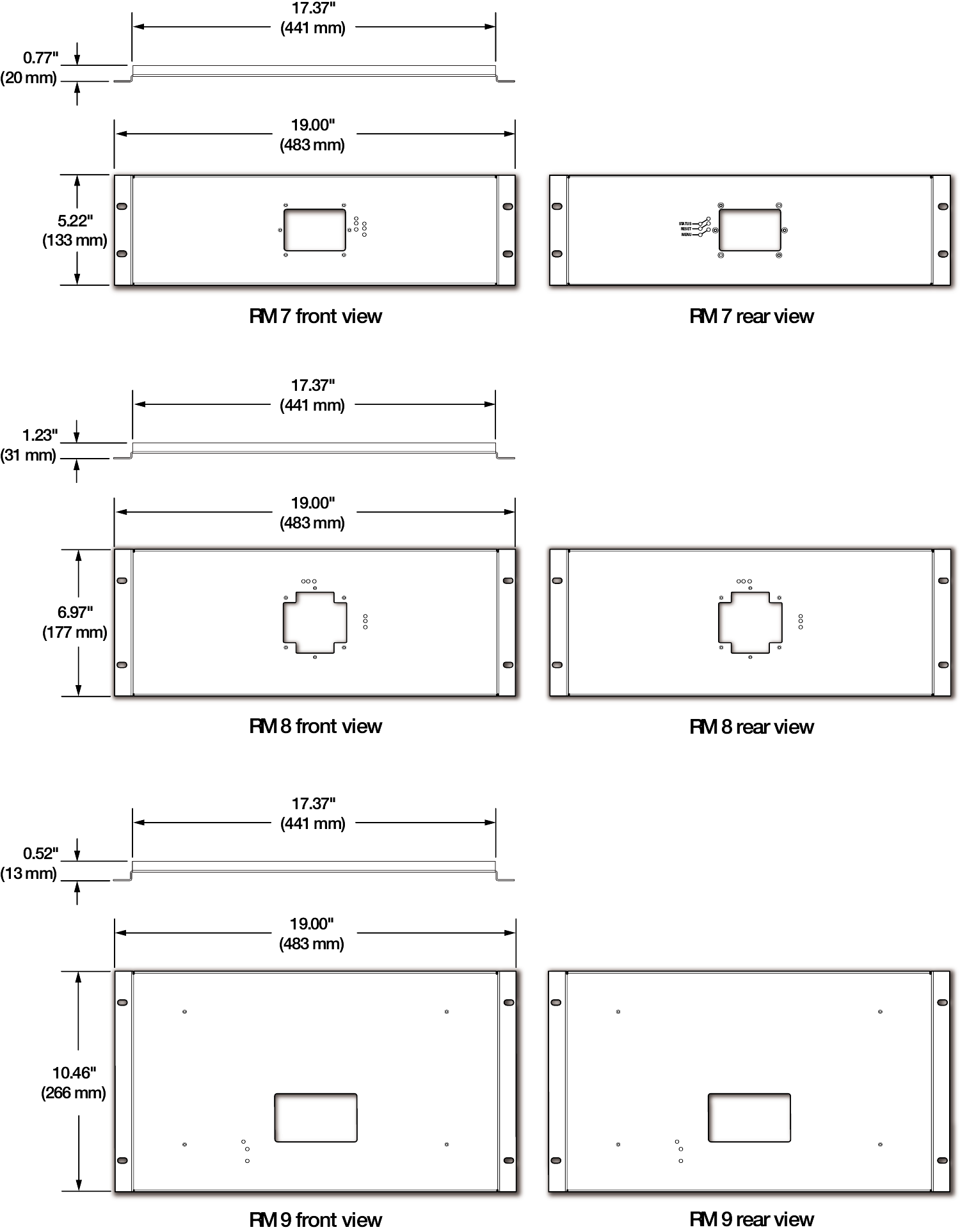 RM7 RM8 and RM9 Dimensions diagram