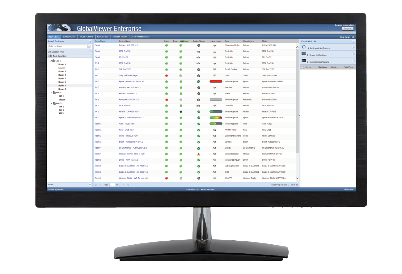 显示 GlobalViewer Enterprise 软件用户界面的计算机显示屏